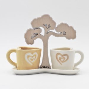 Bomboniera in ceramica set tazzine con bonsai Pz. 1