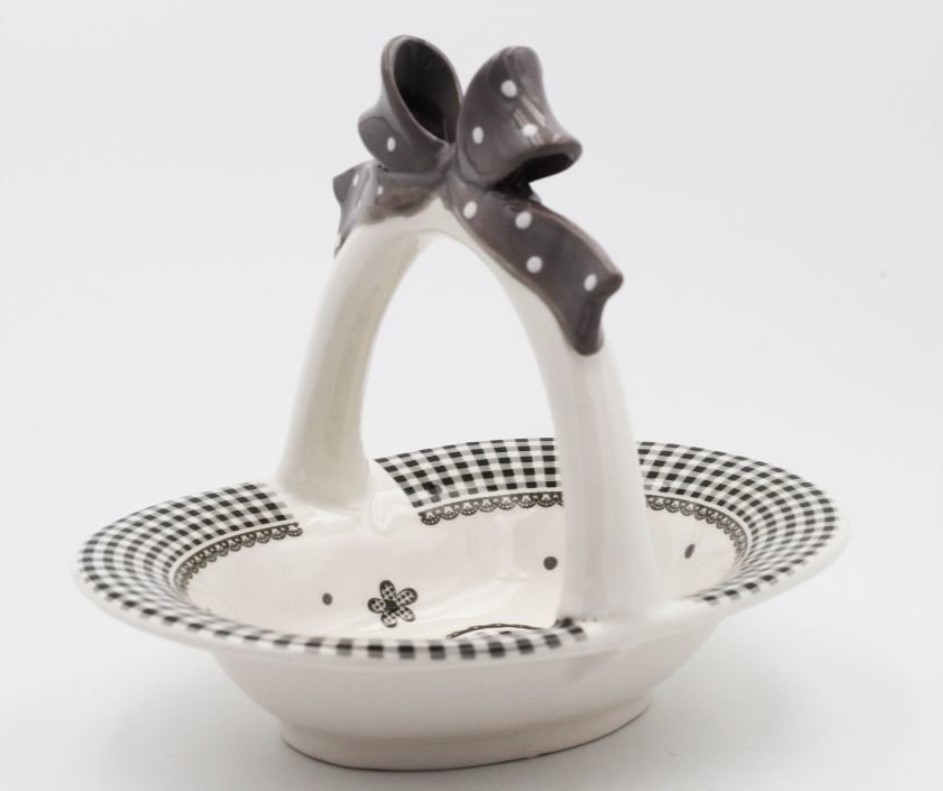 Bomboniera cestino tondo cuore grigio Pz.1 - immagine 2