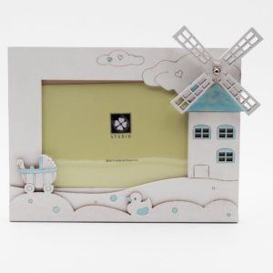 Bomboniera portafoto celeste con carillon Pz. 1