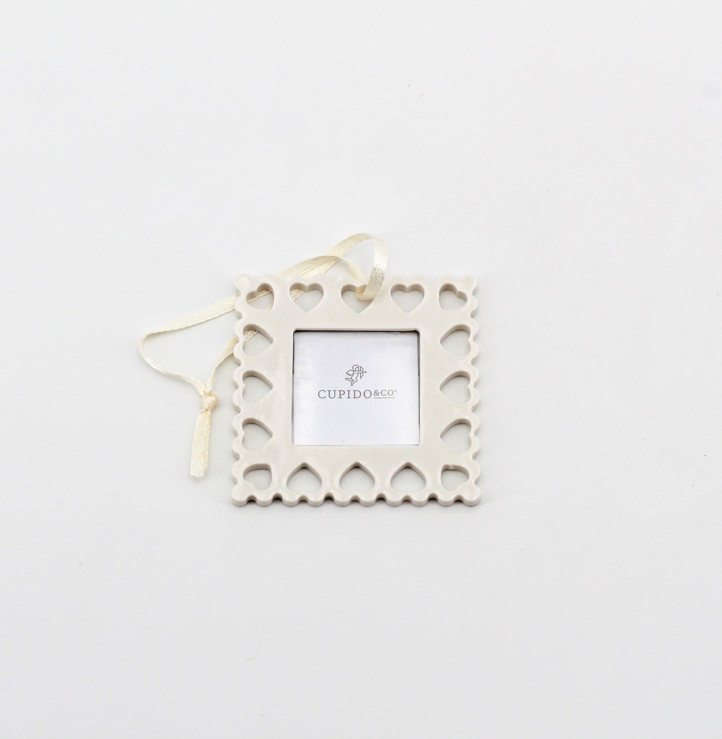 Bomboniera in porcellana portafoto con cuori Pz. 12
