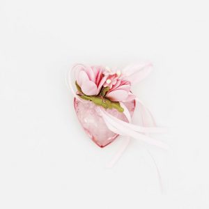 Applicazione in acrilico cuore rosa con fiorellini Pz. 12