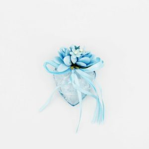 Applicazione in acrilico cuore celeste con fiorellini Pz. 12