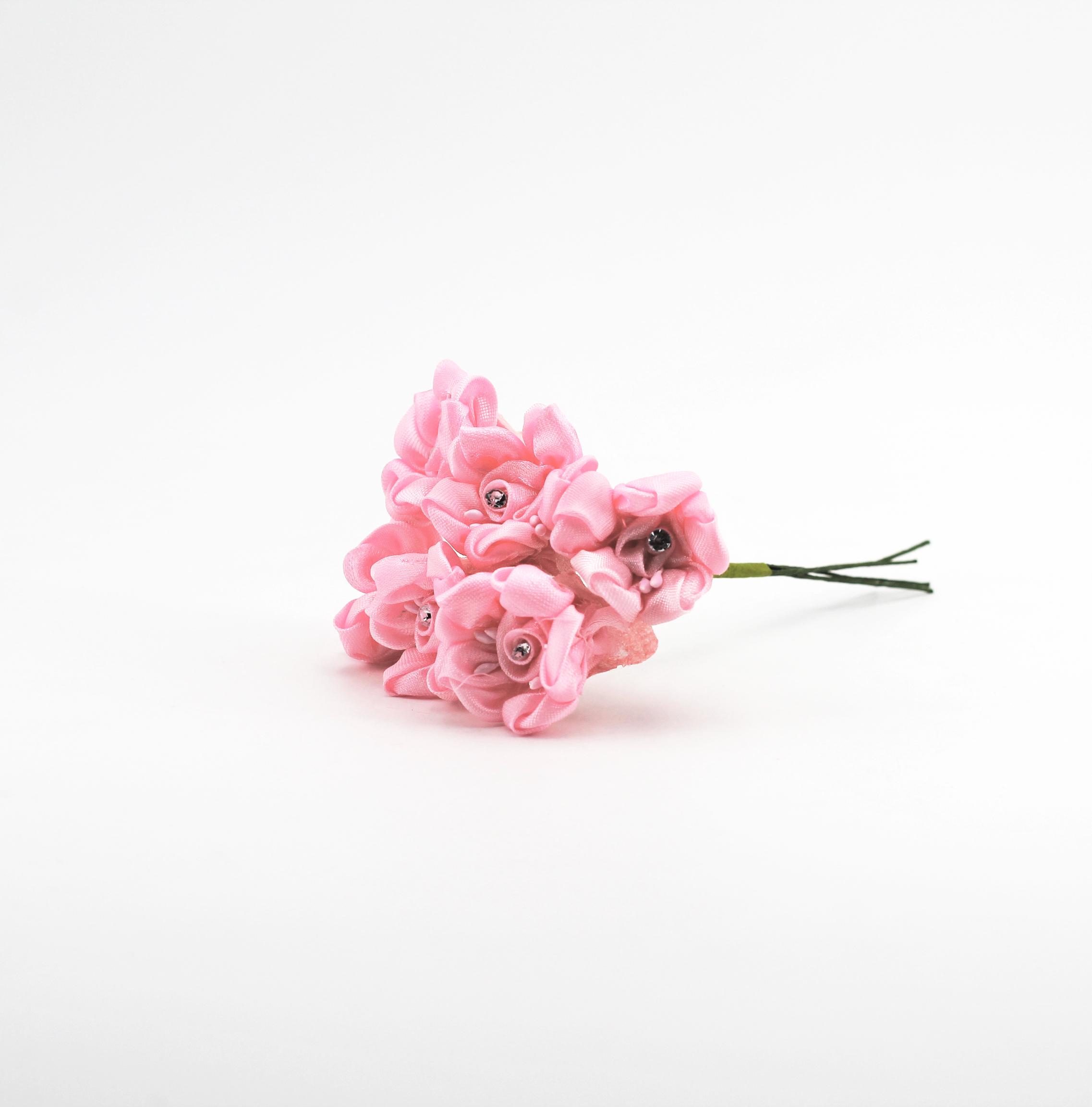 Applicazione fiore d’organza rosa con strass Pz. 72 - immagine 3