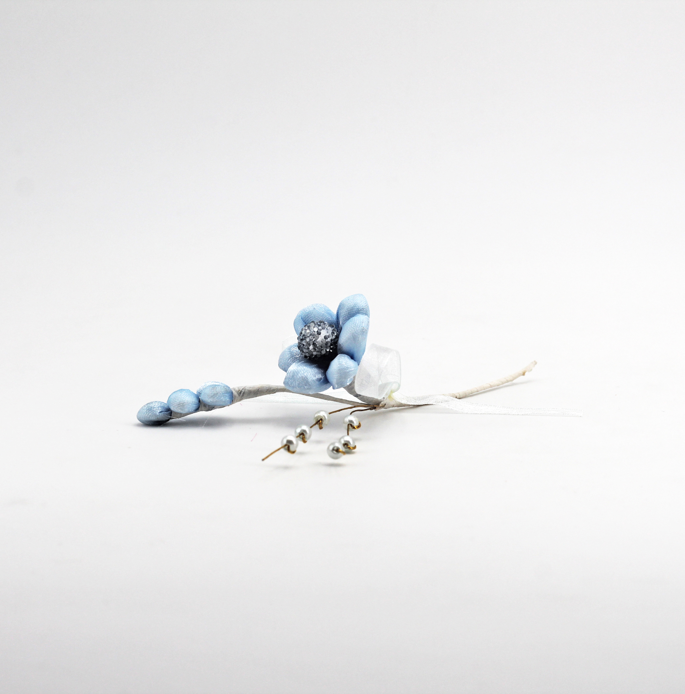 Applicazione pick fiore celeste con spiga e perle Pz. 10 - immagine 3