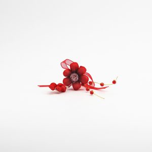 Applicazione pick fiore rosso con spiga e perle Pz. 10