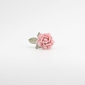Applicazione fiore rosa imbottito con foglia ricamata Pz. 12