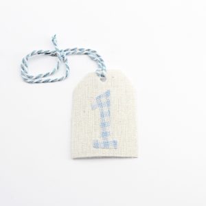 Applicazione targhetta in cotone numero uno celeste Pz.10