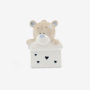 Bomboniera orsetto celeste su scatola a led Pz.1