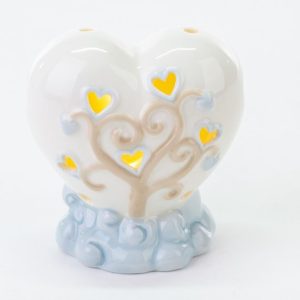 Bomboniera Cuore Porcellana Led celeste