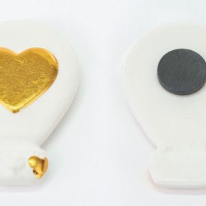 Bomboniera Calamita Mongolfiera Cuori Porcellana Bianco Oro 12 pz