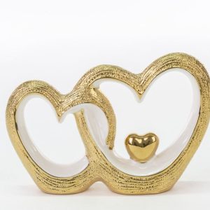 Bomboniera Cuori Intrecciati Oro Porcellana 1 pz