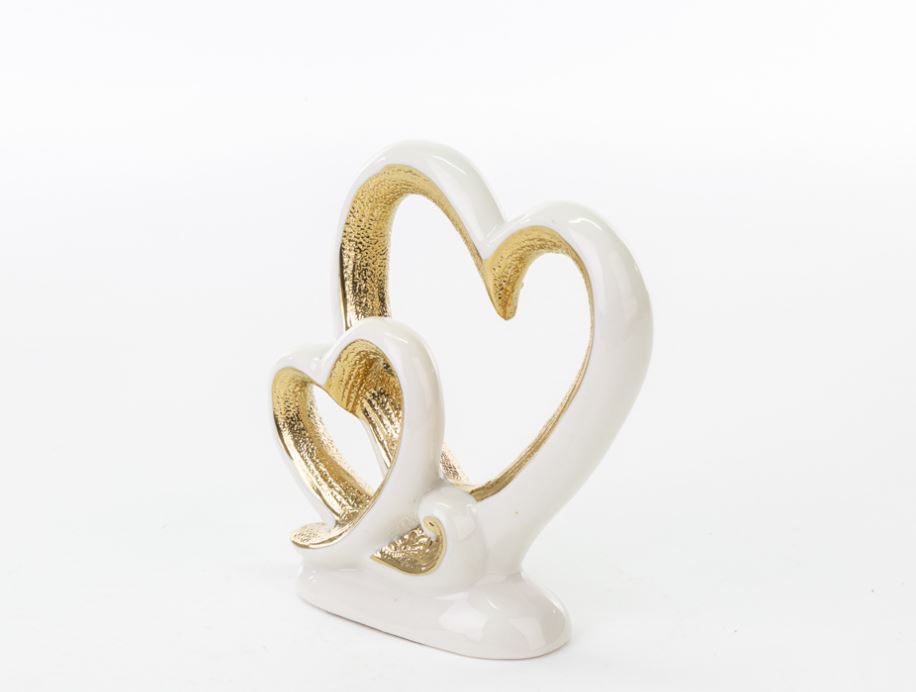 Bomboniera Cuori Intrecciati Oro Porcellana 1 pz - immagine 3