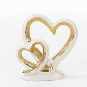 Bomboniera Cuori Intrecciati Oro Porcellana 1 pz
