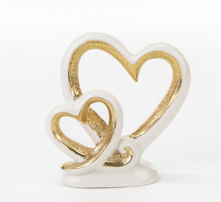 Bomboniera Cuori Intrecciati Oro Porcellana 1 pz - immagine 2