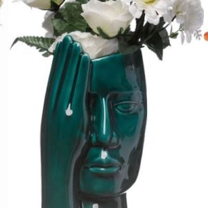 Bomboniera vaso volto mano verde con scatola 1 pz