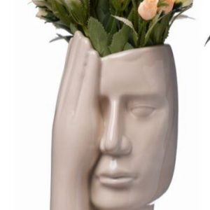 Bomboniera vaso volto mano tortora con scatola 1 pz