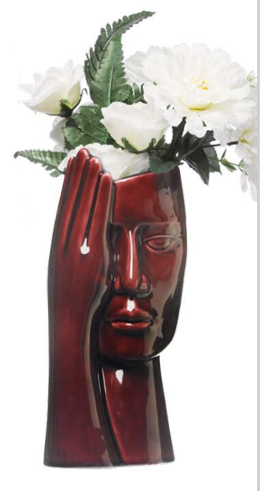 Bomboniera vaso volto mano bordeaux con scatola 1 pz