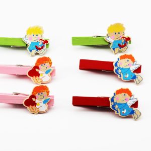Mollette legno colorate con angelo bimbo 6 pz assortiti