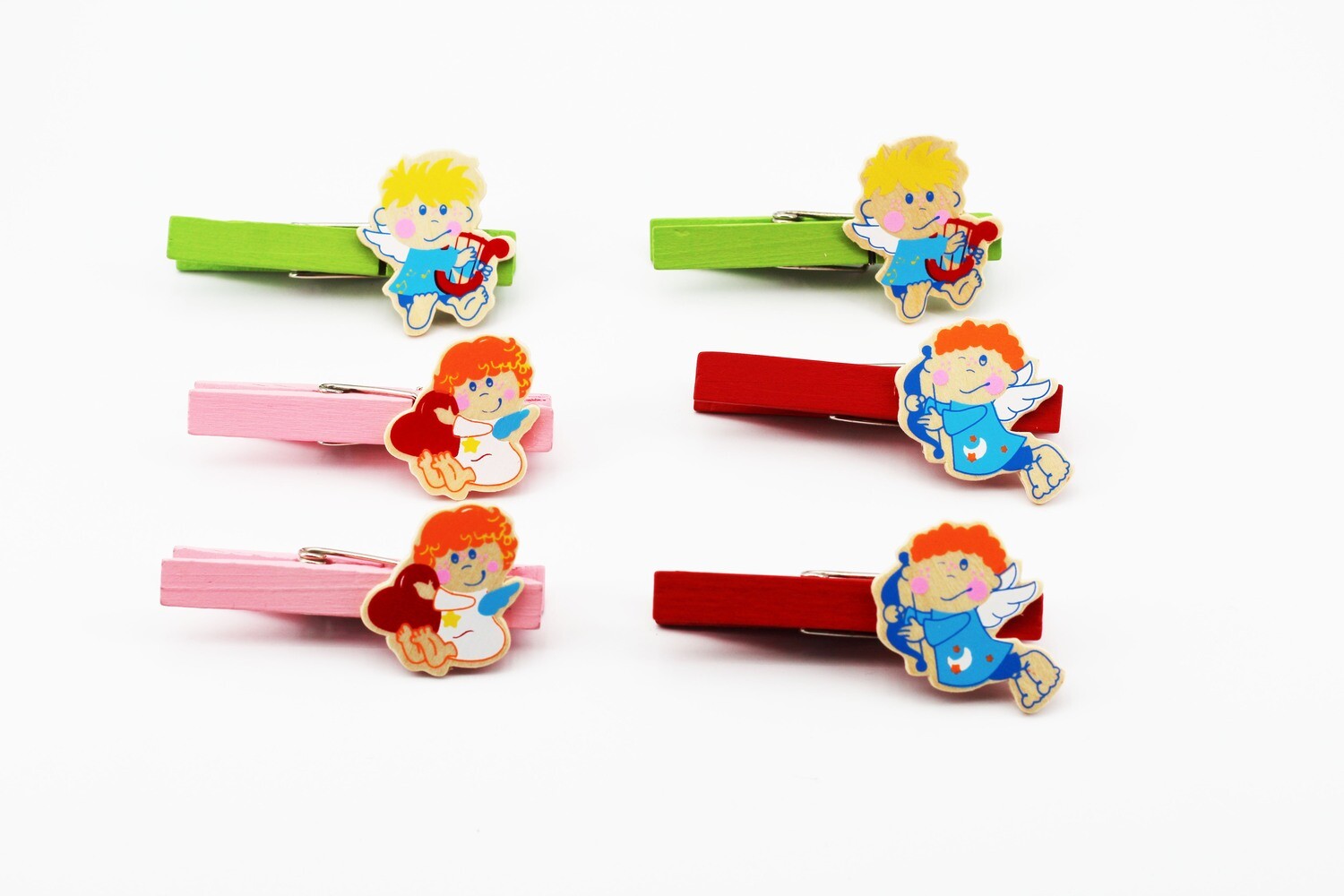 Mollette legno colorate con angelo bimbo 6 pz assortiti