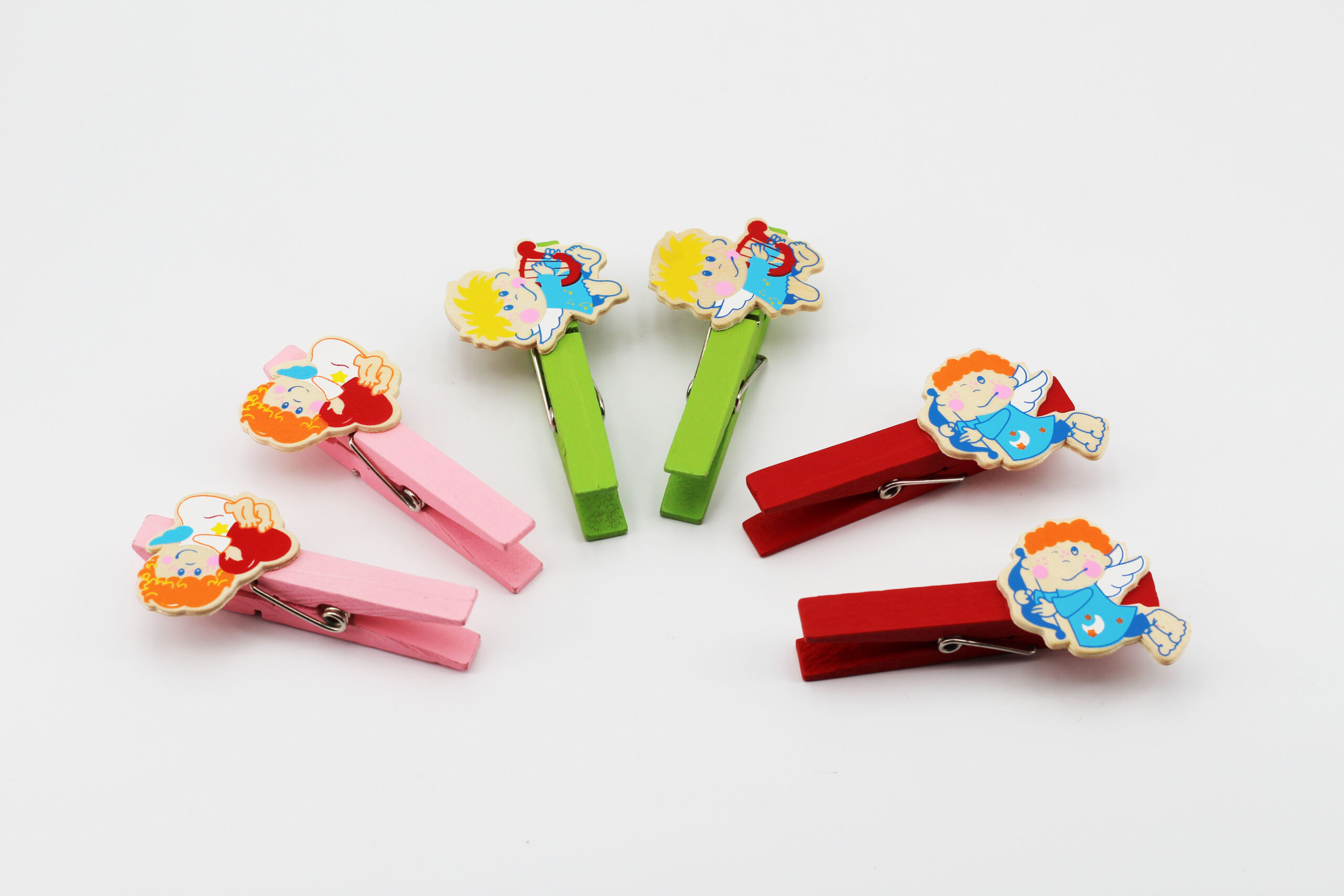 Mollette legno colorate con angelo bimbo 6 pz assortiti - immagine 3