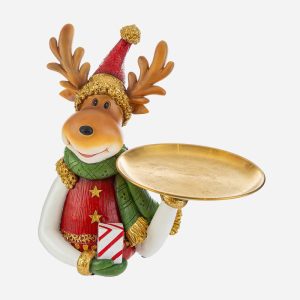 RENNA NATALIZIA C/VASSOIO RESINA 20x13xh.28 cm.