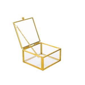 Scatola vetro oro vintage 8x8xh.4,5 cm. pz. 6