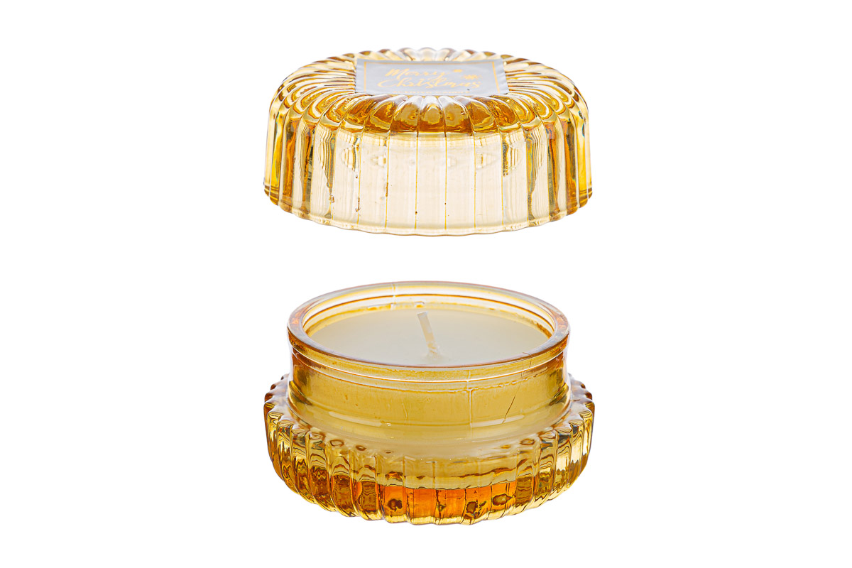 CANDELA SCATOLA VETRO NATALIZIA ORO d.8,5Xh.5,5CM - immagine 3