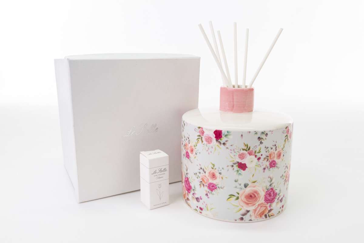 PROFUMATORE PORCELLANA PINK & ROSES C/ASTUCCIO d.14xh.15 CM