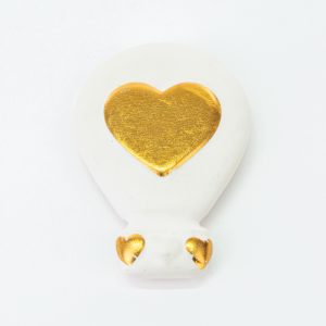 CALAMITA MONGOLFIERA CUORI ORO PORCELLANA 5×7 CM Pz. 12