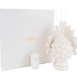 profumatore pigna porcellana bianco con led 15x10xh.21cm c/astuccio
