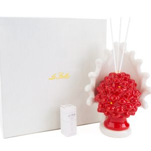 profumatore pigna porcellana rosso con led 15x10xh.21cm c/astuccio