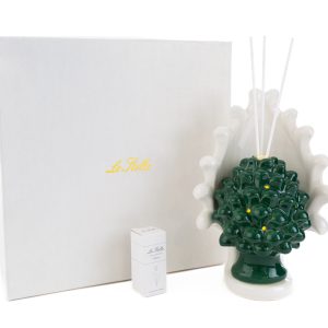 profumatore pigna porcellana verde con led 15x10xh.21cm c/astuccio