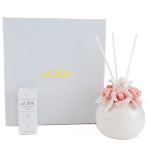 PROFUMATORE FIORE PORCELLANA ROSA C/ASTUCCIO d.8 X h.9,5CM