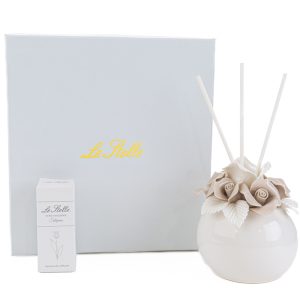 PROFUMATORE FIORE PORCELLANA BEIGE C/ASTUCCIO d.8 X h.9,5CM