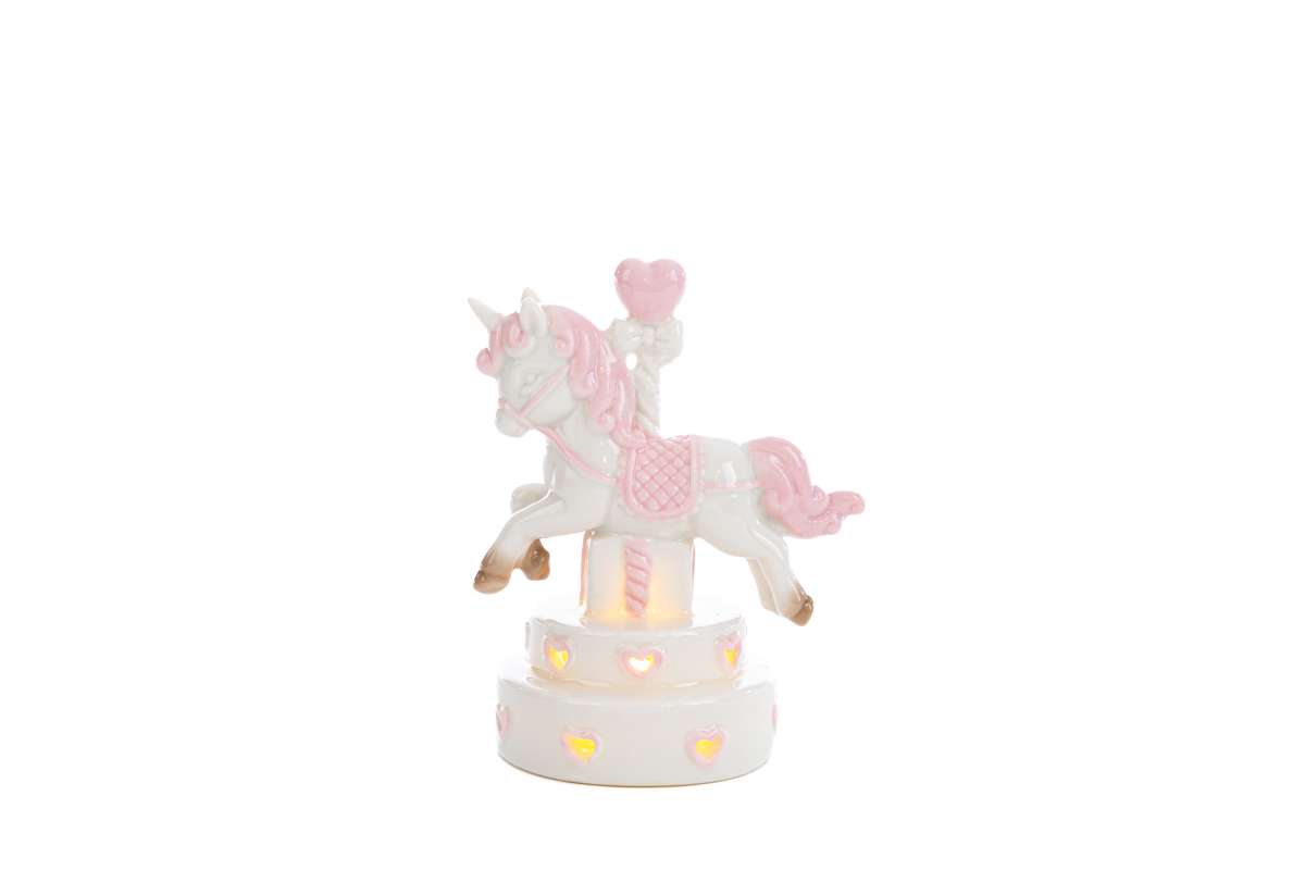 UNICORNO PORCELLANA LED ROSA 7,5×5,5xh.9,5CM Pz. 4 - immagine 2