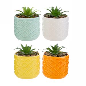 vasetto piantina artificiale pz. 4 col. ass. d.8,5xh.7 cm.