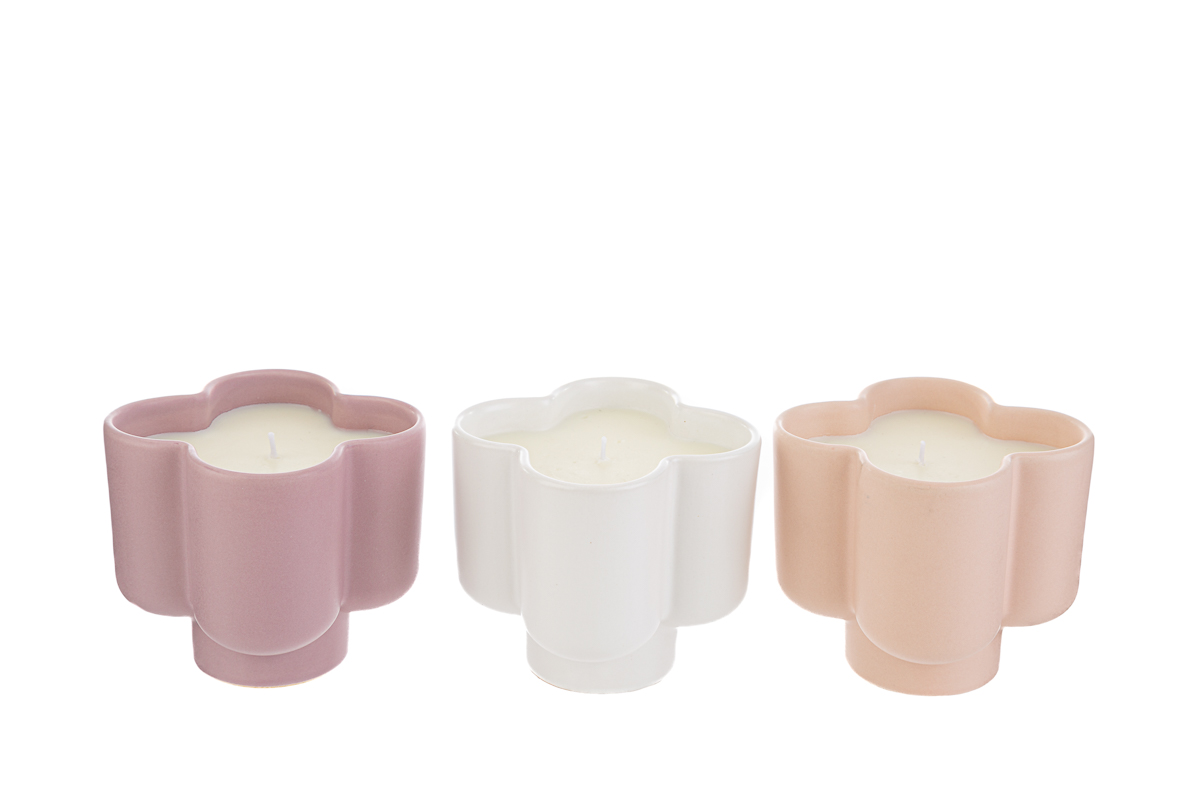 candela fiore ceramica 3 col. ass.10x10xh.10 cm. pz. 3 - immagine 2
