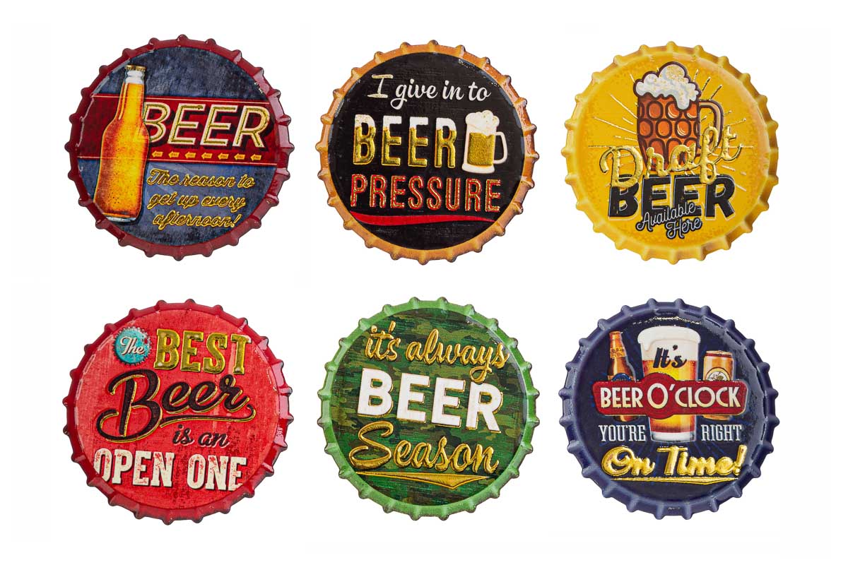 calamita tappo birra ceramica pz. 12 ass. 7,5×7,5 cm.