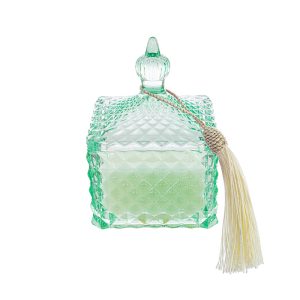 candela profumata col. verde 9,5×9,5xh.14cm pz. 3 con shopper 13695