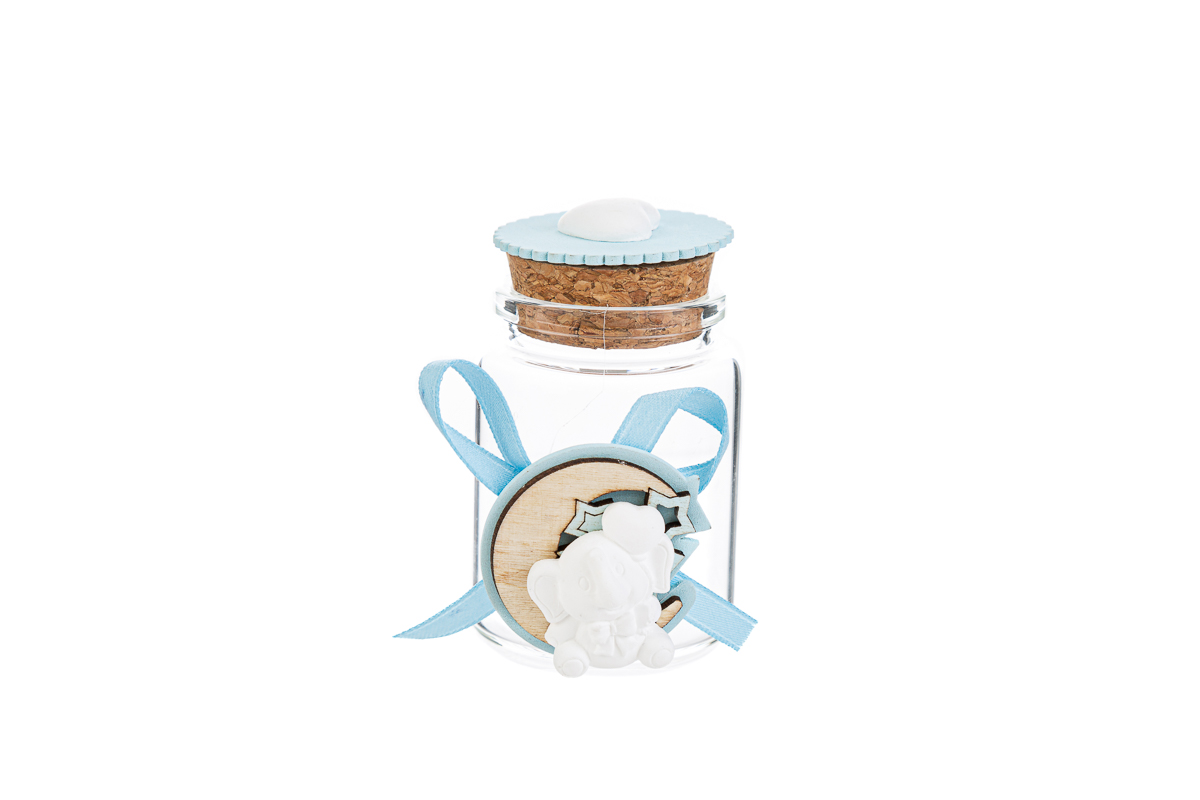 barattolino vetro elefante celeste 4,5xh.7 cm. Pz. 24