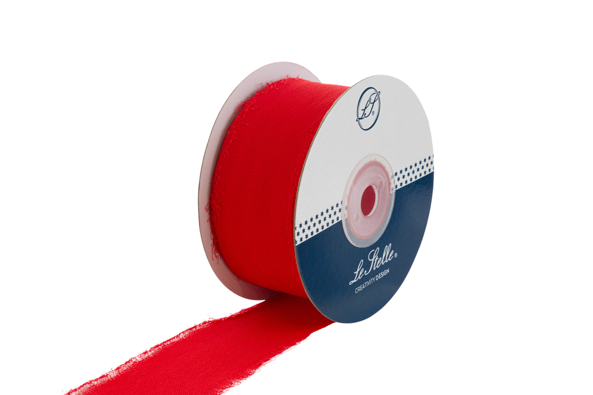 nastro chiffon sfrangiato 4 cm x 20 mt rosso pz. 1 - immagine 2