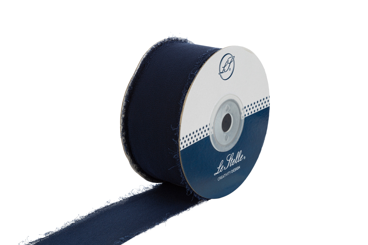 nastro chiffon sfrangiato 4 cm x 20 mt blu pz. 1 - immagine 2