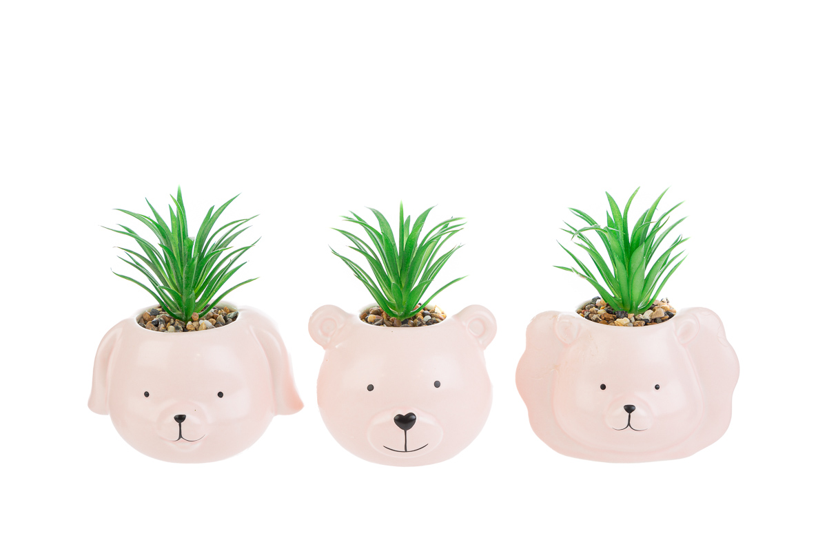 piantina animaletti porcellana pz. 3 rosa ass.10x10x13 cm.