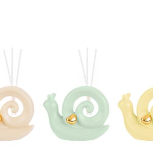 profumatore lumaca porcellana pz. 3 col.ass.12,5x5xh.9,5 cm con astuccio