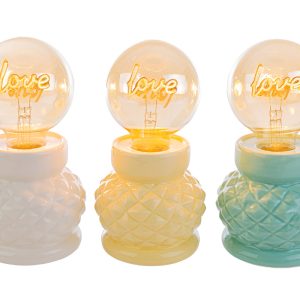 lampada ceramica led love pz. 3 ass.10x10xh.18 cm. c/shopper 3893