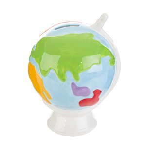 salvadanaio mappamondo ceramica12,5x12xh.19 cm. c/shopper 13699