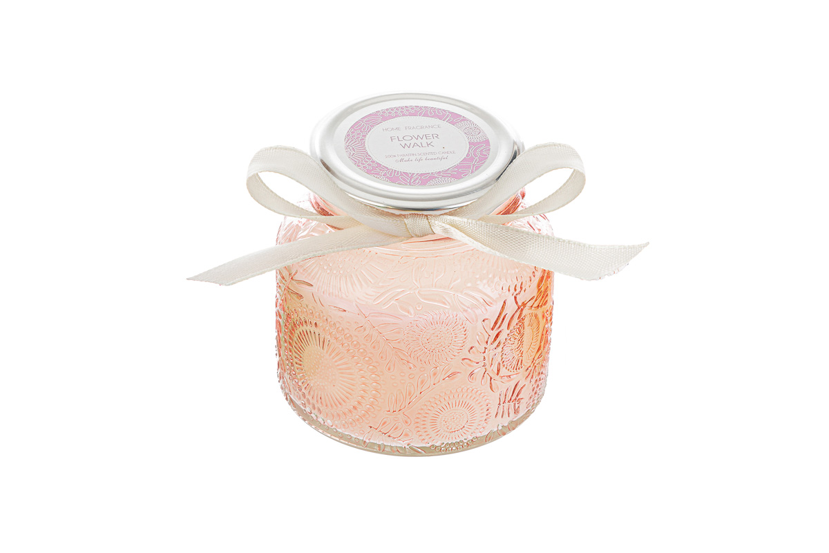 candela profumata col. rosa diam.9xh.8cm pz. 3 con shopper 13693