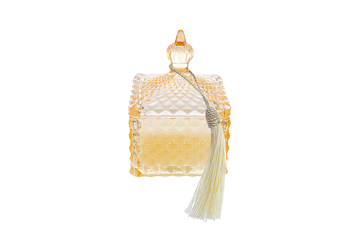candela profumata col. ambra 9,5×9,5xh.14cm pz. 3 con shopper 13695