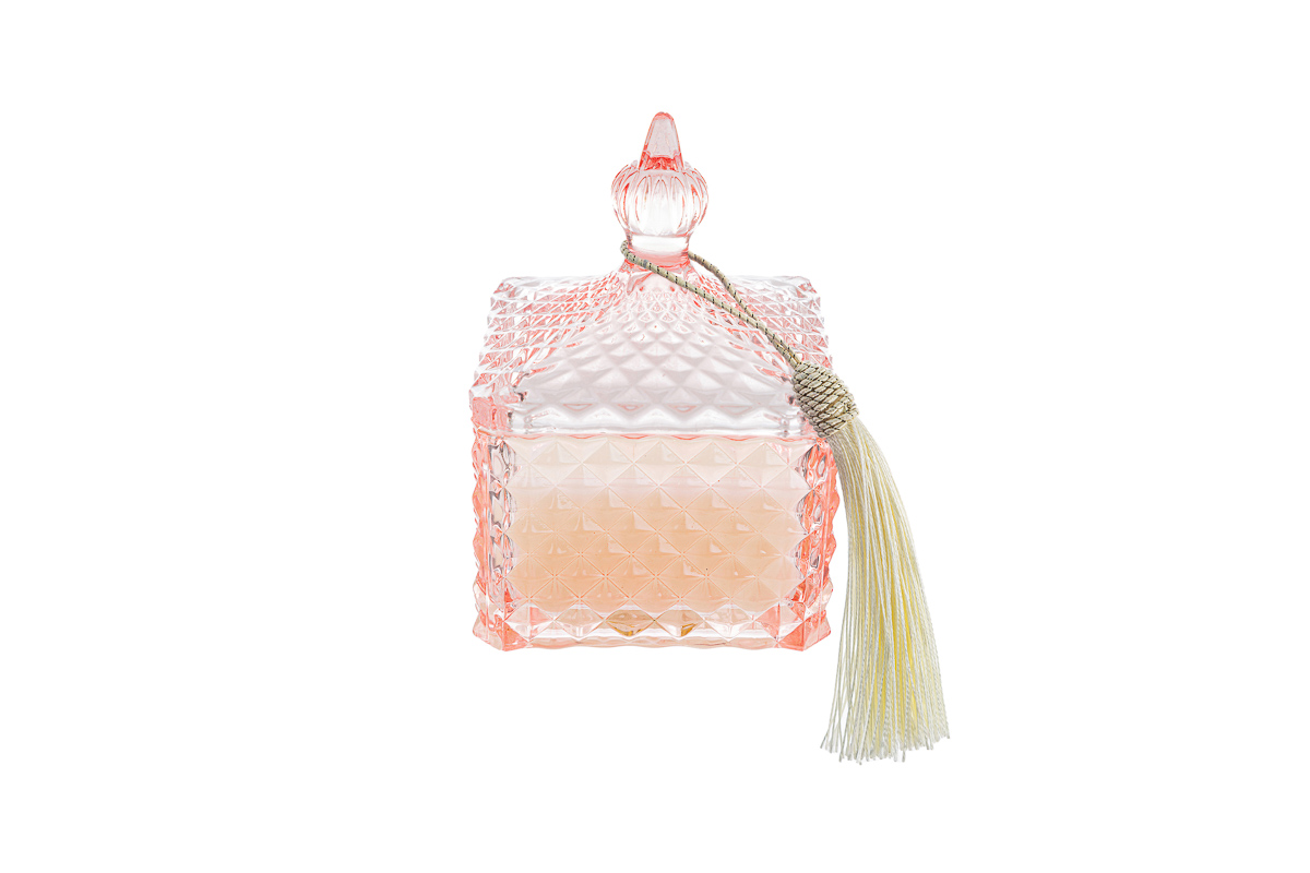 candela profumata col. rosa 9,5×9,5xh.14cm pz. 3 con shopper 13695