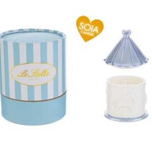 CANDELA SOIA GIOSTRINA PORCELLANA CELESTE 8x8xh.12CM C/ASTUCCIO PZ. 2